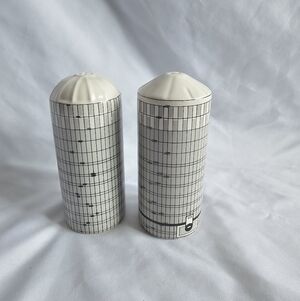 Vintage Silo salt and pepper shaker set Farm White and Black Grid Pattern